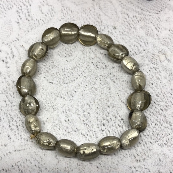 Bundle lot 2 glass bead and brass stretch bracelets boho festival - Picture 2 of 7